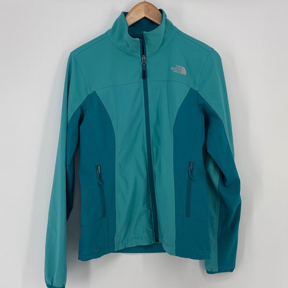 The North Face Softshell Women Small Teal Colorblock Full Zip Jacket